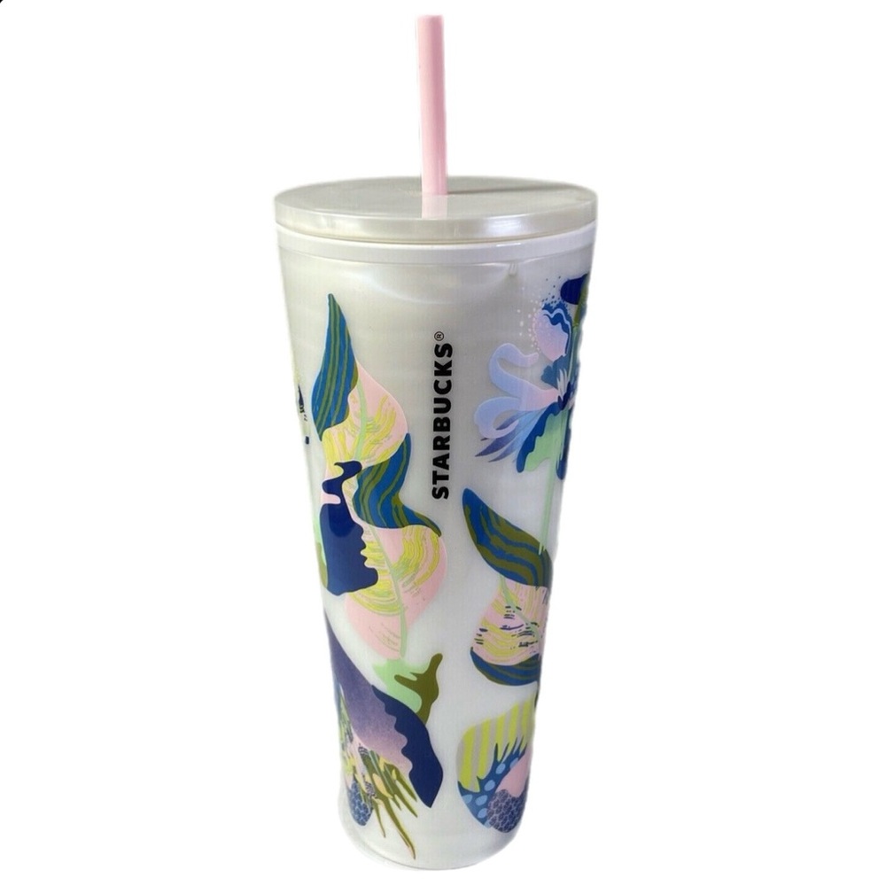 STARBUCKS Tumbler White Pearl Marble Floral Venti Cold Cup 24oz NEW Summer 2024